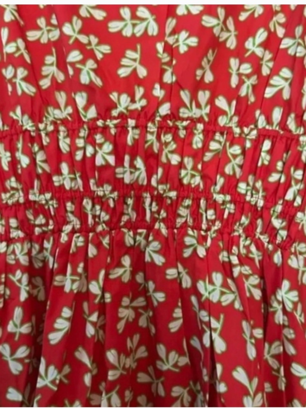 Tory Burch Red Floral Little Leaves Smocked Midi Dress Pockets Size 2 NWOT - Picture 8 of 9